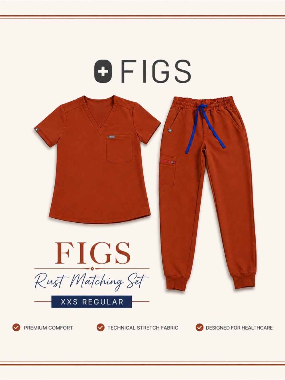 FIGS Rust Scrub Set XXS Catarina Top Zamora Jogger Pants Regular Matching Set